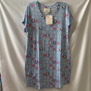MUNKI MUNKI X PEANUTS SNOOPY Hearts XOXO Long Sleep Dress in Periwinkle Sz LARGE